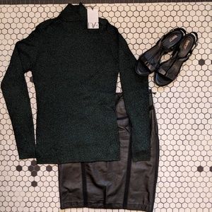 DVF Tess Metallic Turtleneck Emerald Green NWT